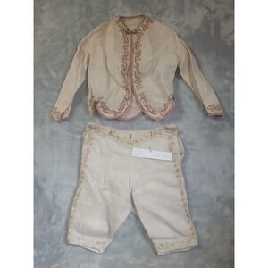 Antique 1870s Victorian Boys Sunday Suit Handmade Soutache Embroidery 2pc Cream